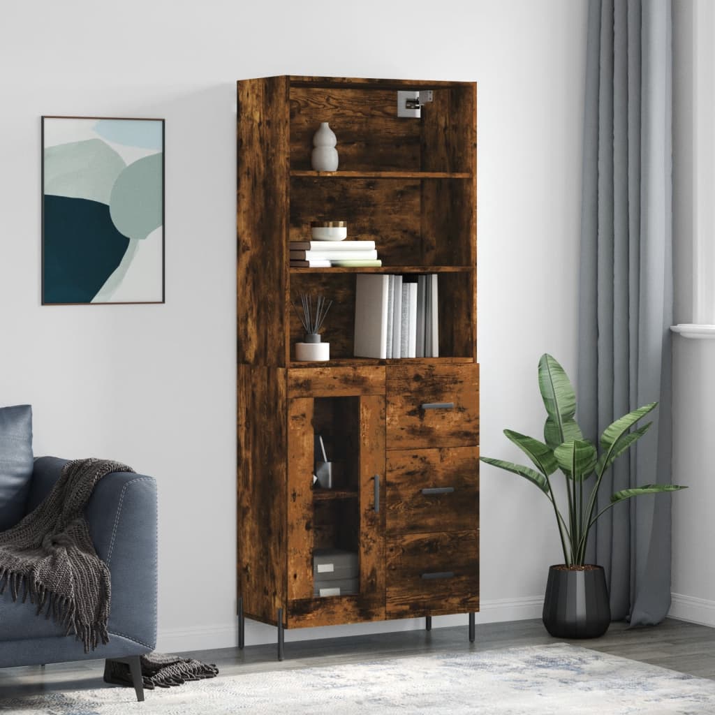 Berkfield Highboard Smoked Oak 69.5x34x180 cm Engineered Wood