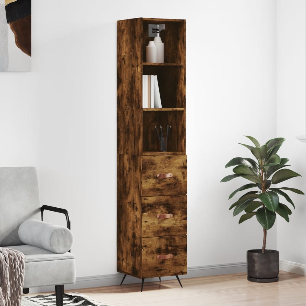 Berkfield Highboard Smoked Oak 34.5x34x180 cm Engineered Wood