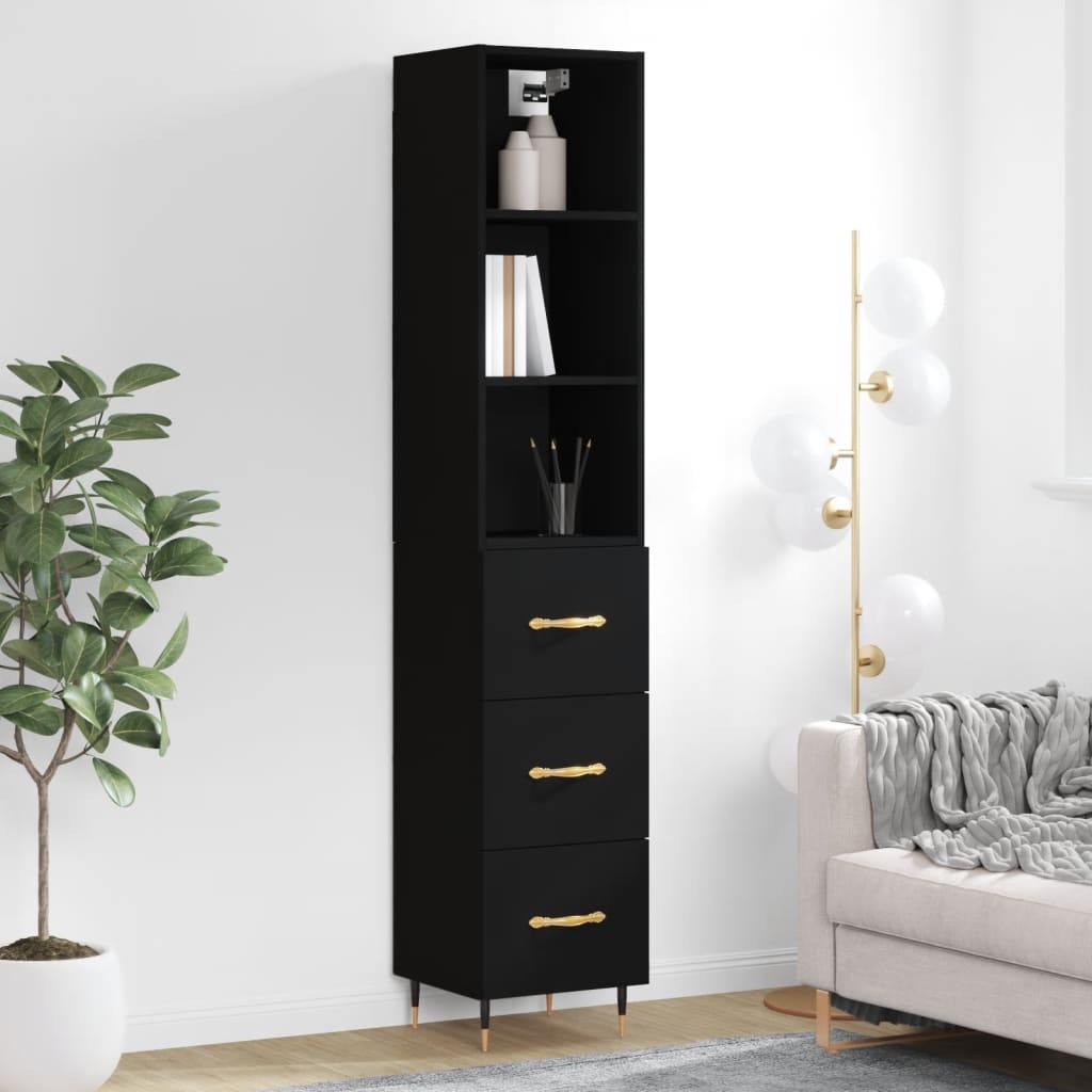 Berkfield Highboard Black 34.5x34x180 cm Engineered Wood