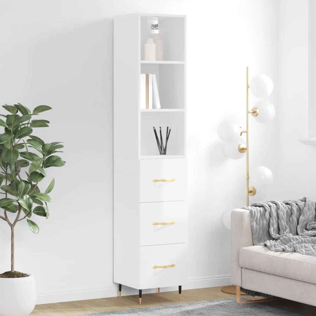 Berkfield Highboard High Gloss White 34.5x34x180 cm Engineered Wood