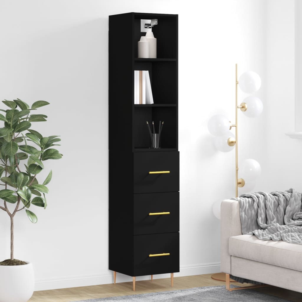 Berkfield Highboard Black 34.5x34x180 cm Engineered Wood