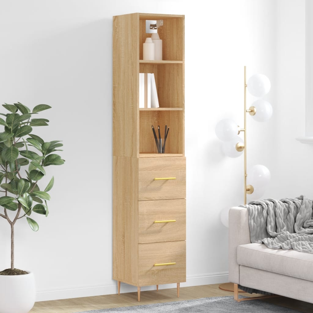 Berkfield Highboard Sonoma Oak 34.5x34x180 cm Engineered Wood