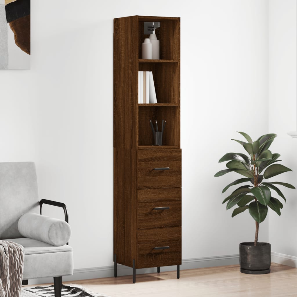 Berkfield Highboard Brown Oak 34.5x34x180 cm Engineered Wood