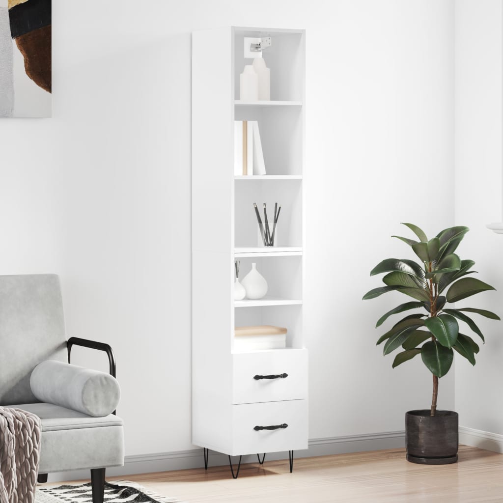 Berkfield Highboard High Gloss White 34.5x34x180 cm Engineered Wood