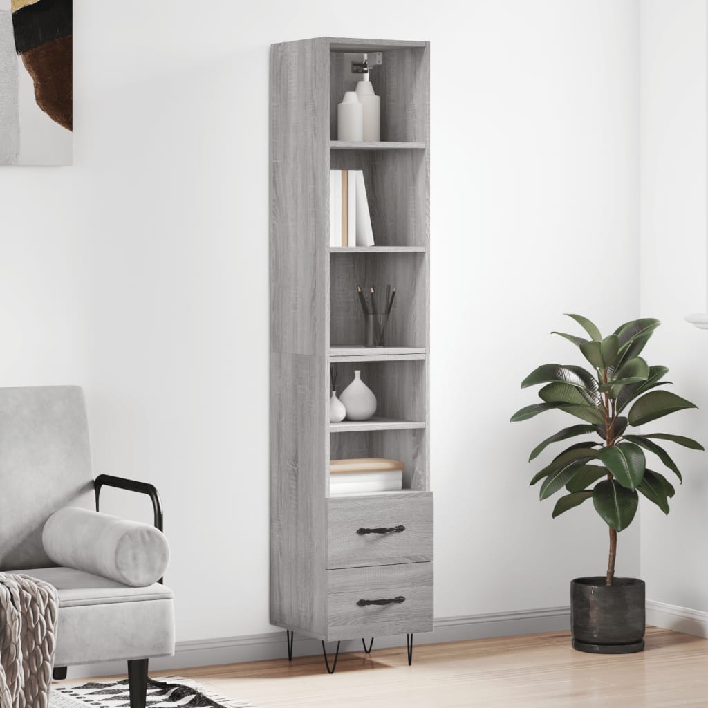 Berkfield Highboard Grey Sonoma 34.5x34x180 cm Engineered Wood