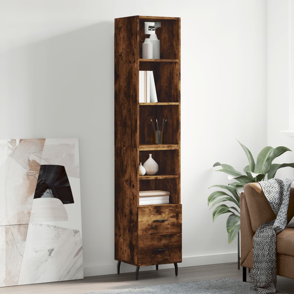 Berkfield Highboard Smoked Oak 34.5x34x180 cm Engineered Wood
