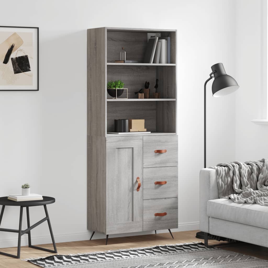 Berkfield Highboard Grey Sonoma 69.5x34x180 cm Engineered Wood