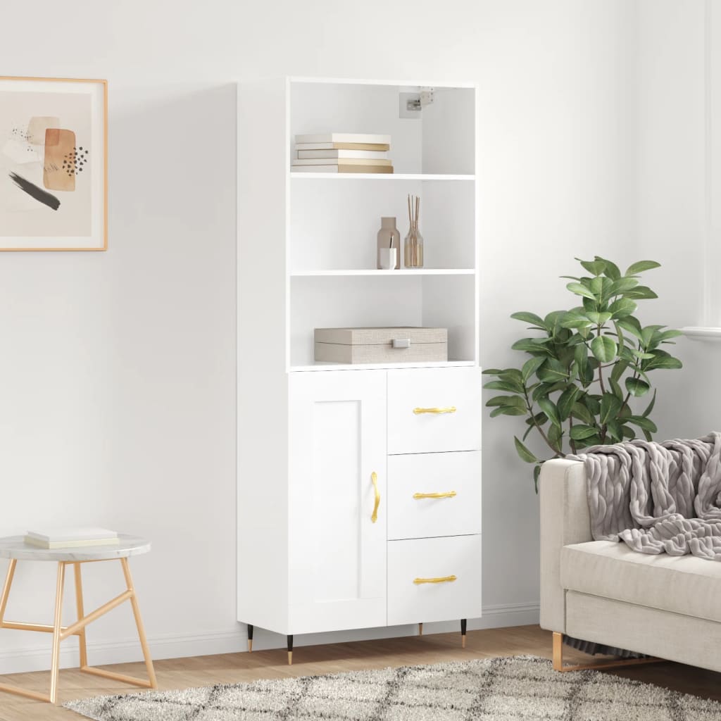 Berkfield Highboard High Gloss White 69.5x34x180 cm Engineered Wood