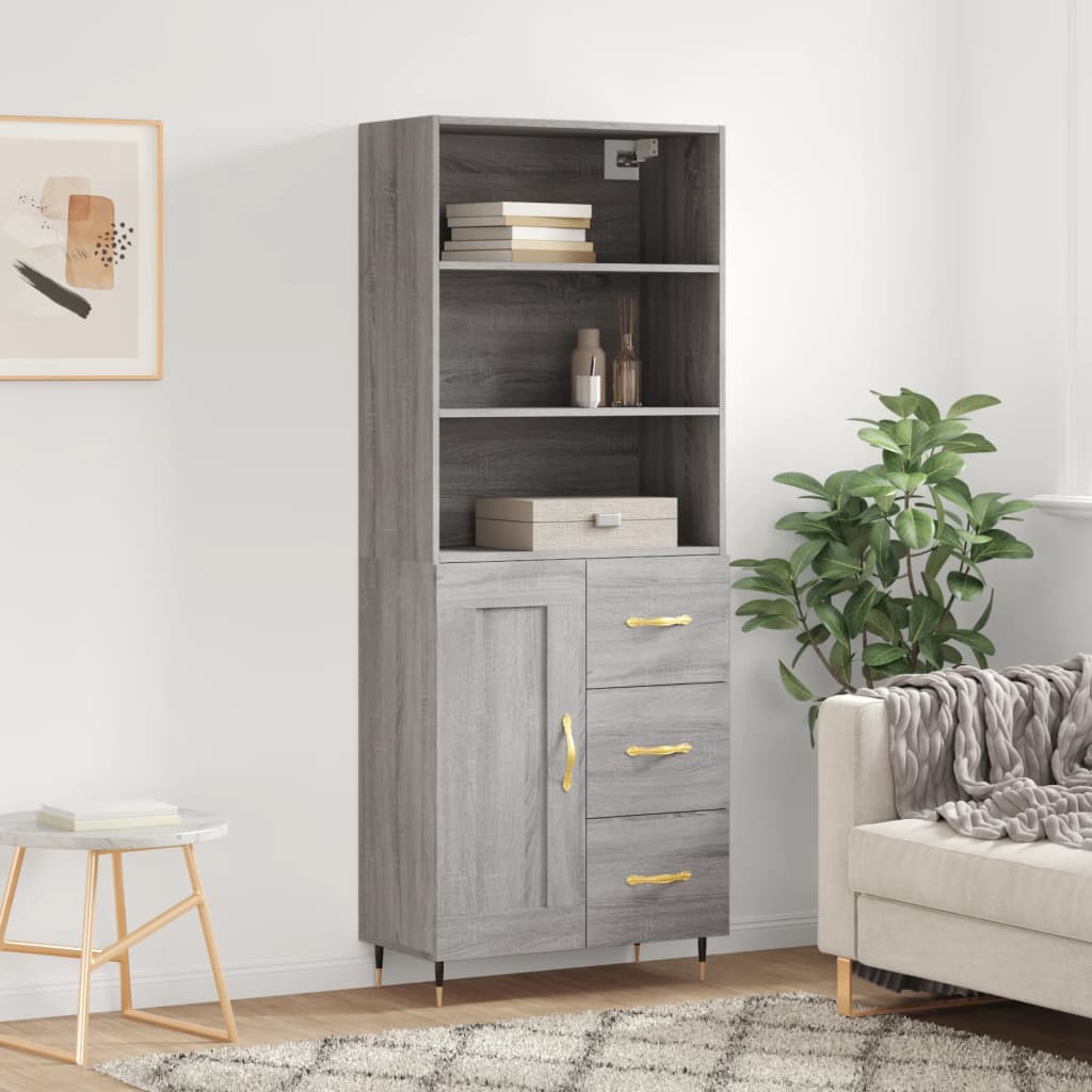 Berkfield Highboard Grey Sonoma 69.5x34x180 cm Engineered Wood