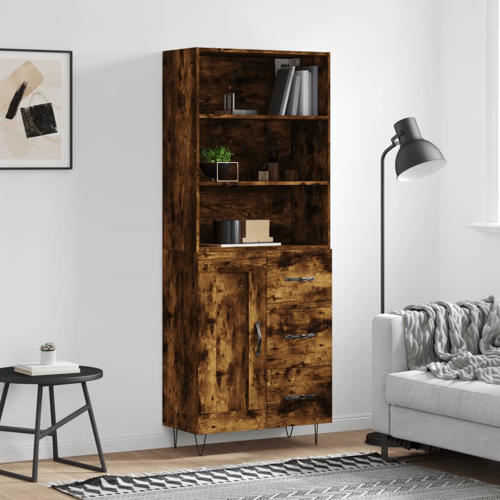 Berkfield Highboard Smoked Oak 69.5x34x180 cm Engineered Wood