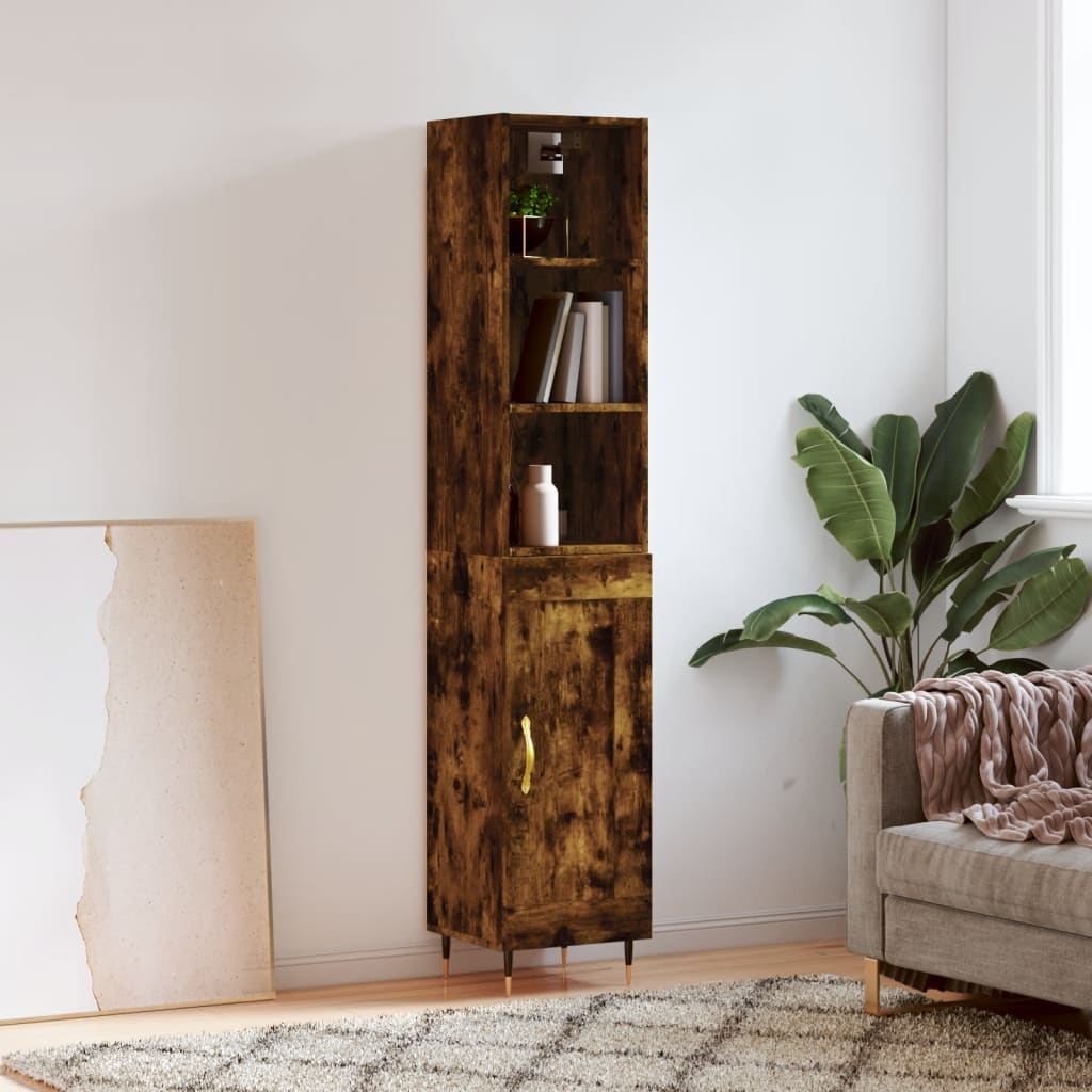 Berkfield Highboard Smoked Oak 34.5x34x180 cm Engineered Wood