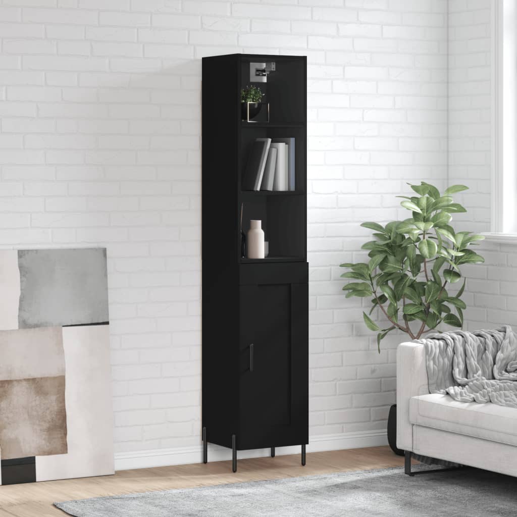 Berkfield Highboard Black 34.5x34x180 cm Engineered Wood