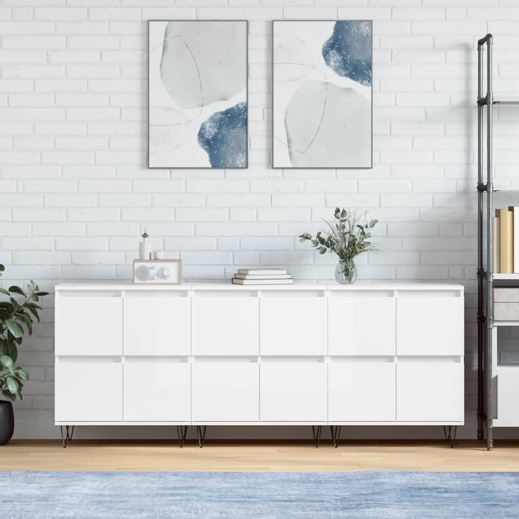 Berkfield Sideboards 3 pcs High Gloss White Engineered Wood