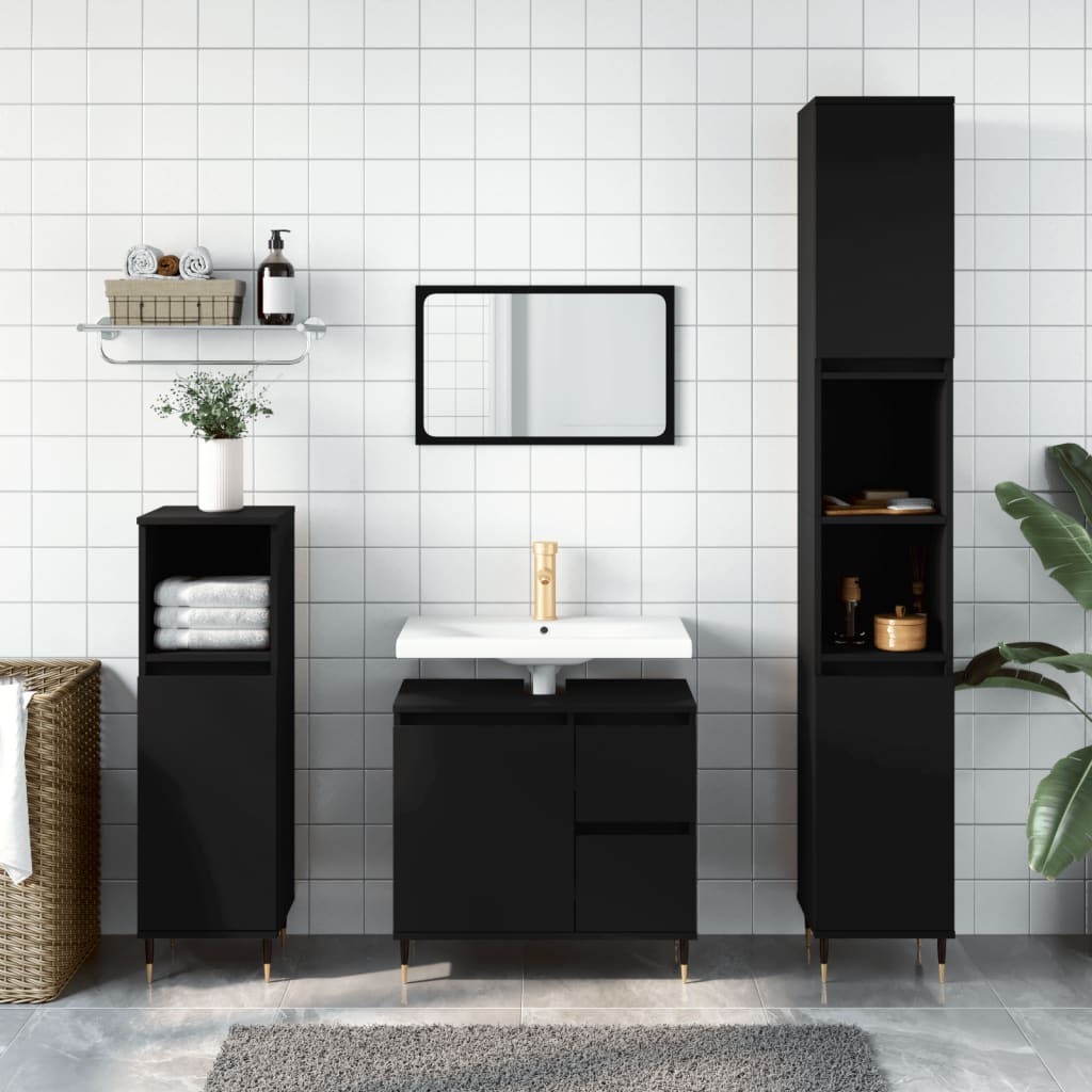 Berkfield 3 Piece Bathroom Furniture Set Black Engineered Wood