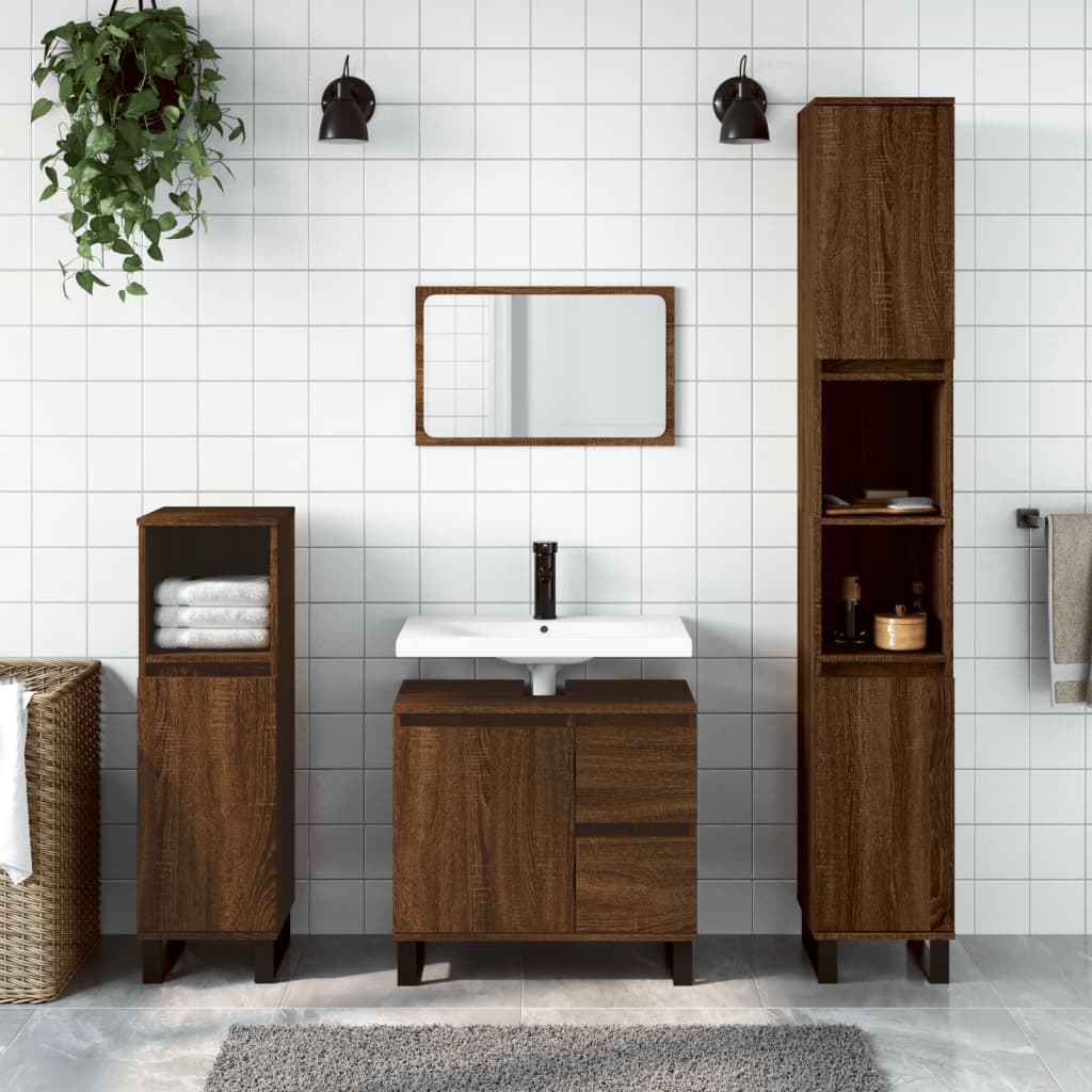 Berkfield 3 Piece Bathroom Furniture Set Brown Oak Engineered Wood