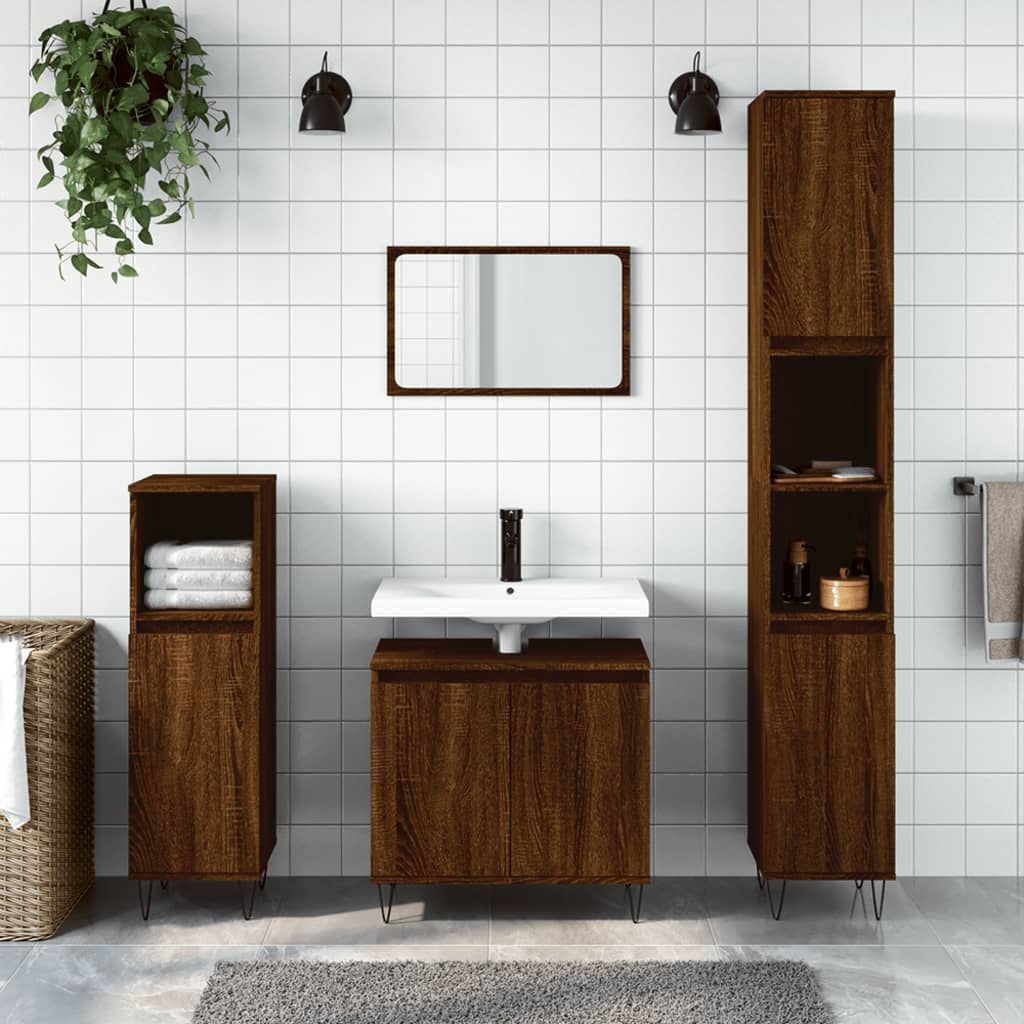 Berkfield 3 Piece Bathroom Furniture Set Brown Oak Engineered Wood