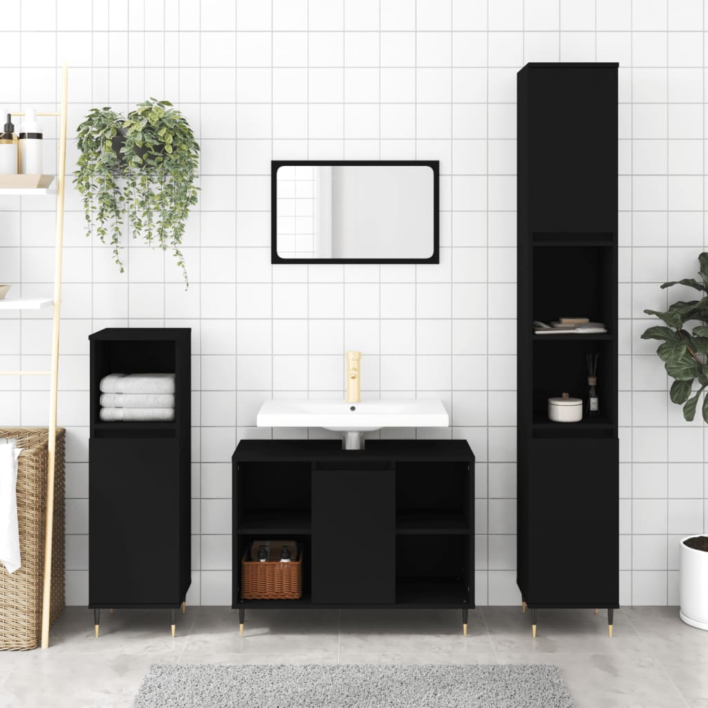 Berkfield 3 Piece Bathroom Furniture Set Black Engineered Wood