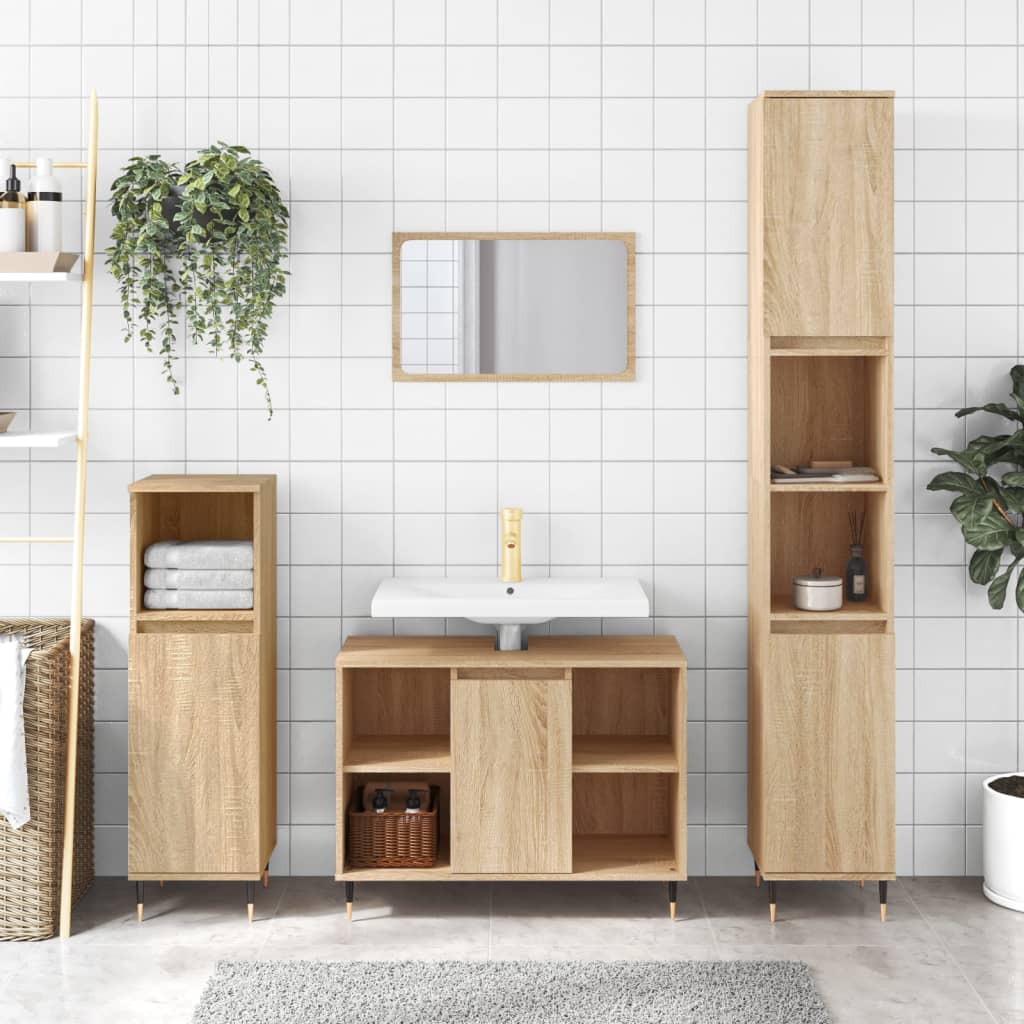 Berkfield 3 Piece Bathroom Furniture Set Sonoma Oak Engineered Wood