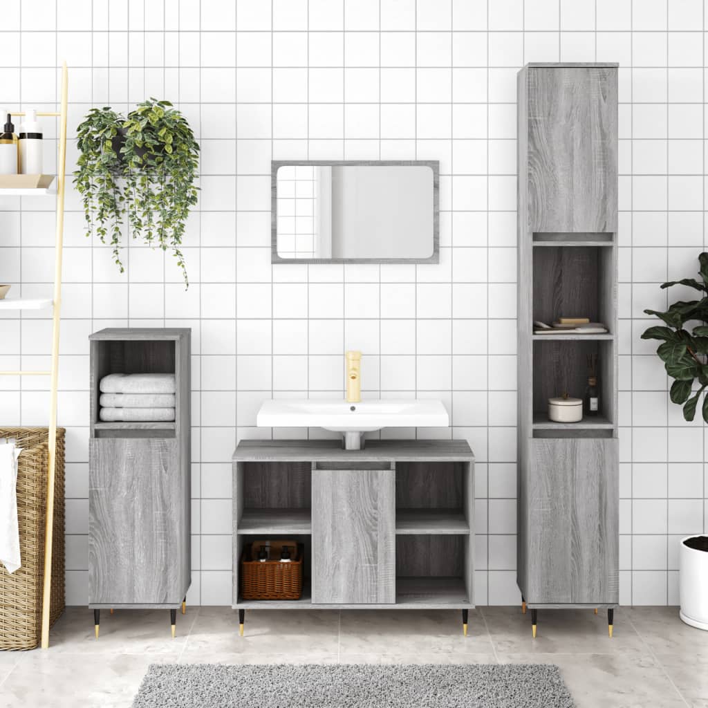 Berkfield 3 Piece Bathroom Furniture Set Grey Sonoma Engineered Wood