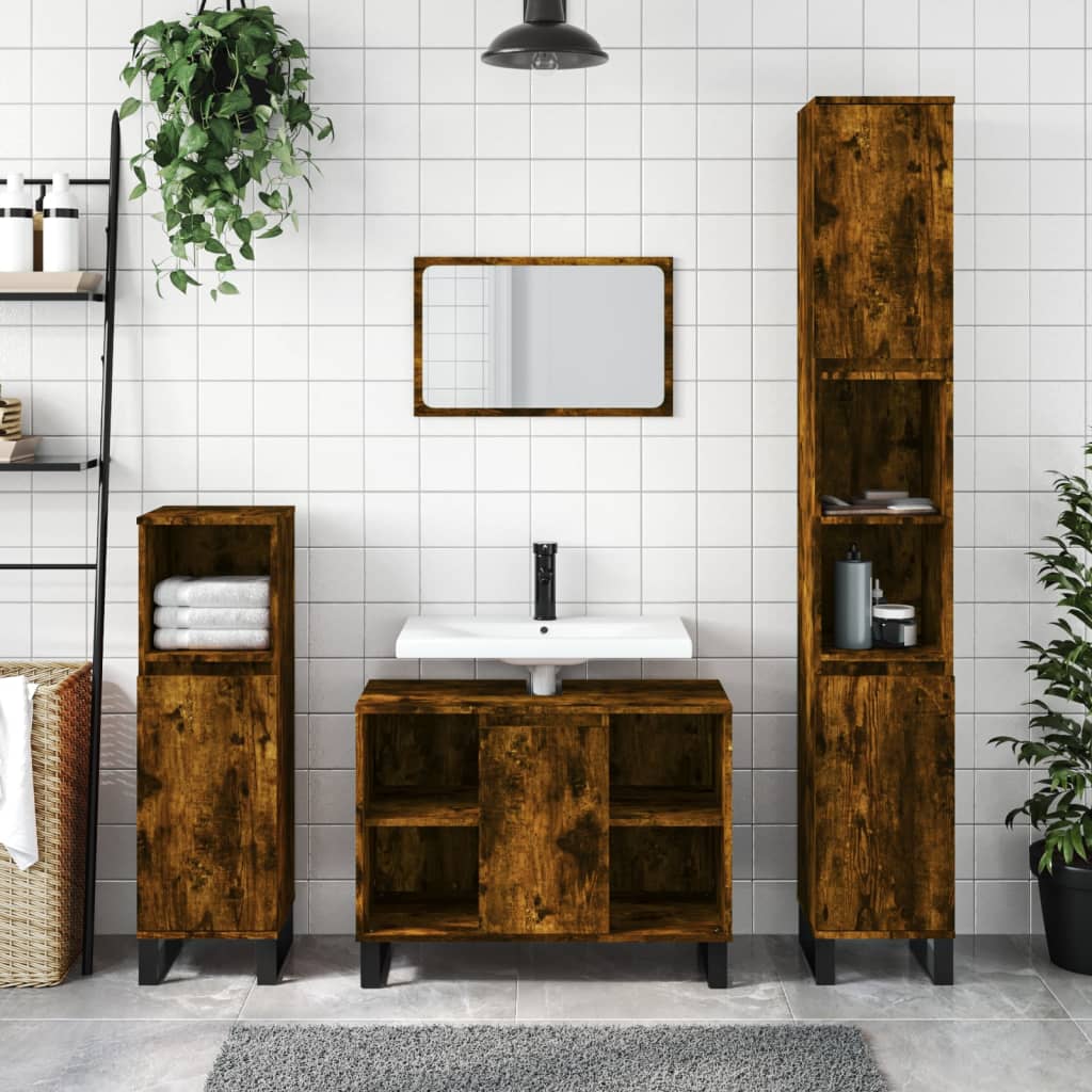 Berkfield 3 Piece Bathroom Furniture Set Smoked Oak Engineered Wood