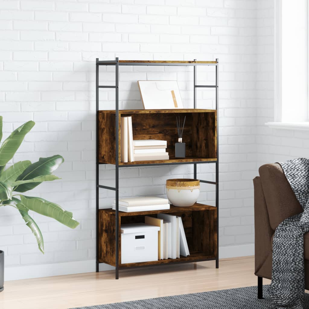 Berkfield Bookshelf Smoked Oak 80x30x145.5 cm Engineered Wood and Iron