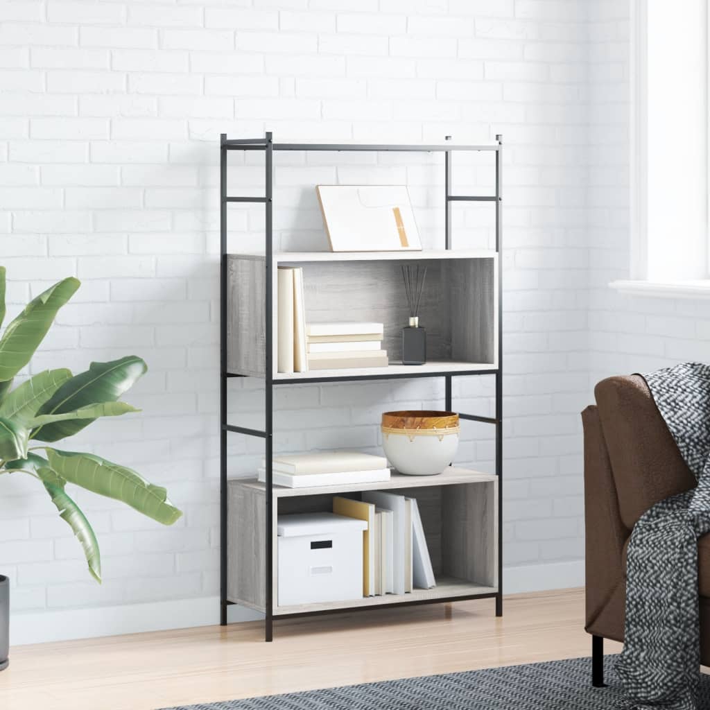 Berkfield Bookshelf Grey Sonoma 80x30x145.5 cm Engineered Wood and Iron