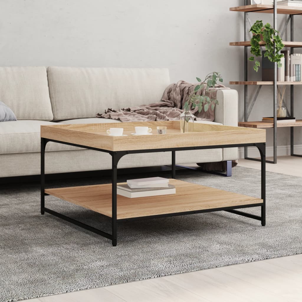 Berkfield Coffee Table Sonoma Oak 80x80x45 cm Engineered Wood and Iron
