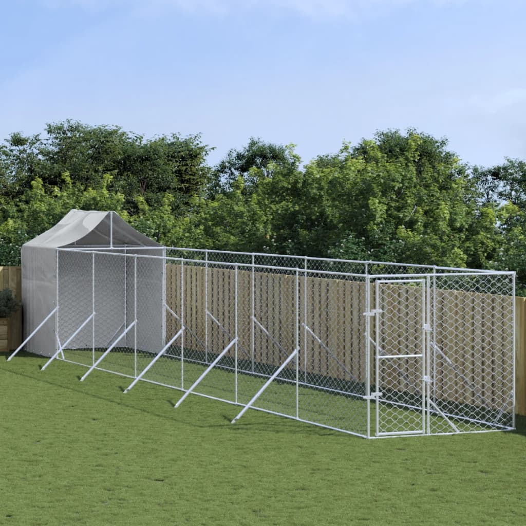 Berkfield Outdoor Dog Kennel with Roof Silver 2x14x2.5 m Galvanised Steel