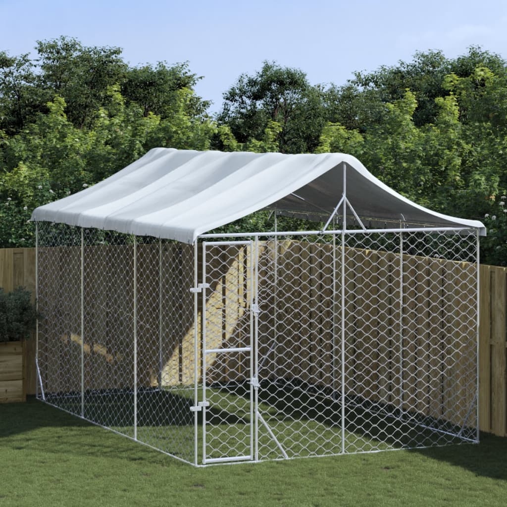 Berkfield Outdoor Dog Kennel with Roof Silver 3x4.5x2.5 m Galvanised Steel