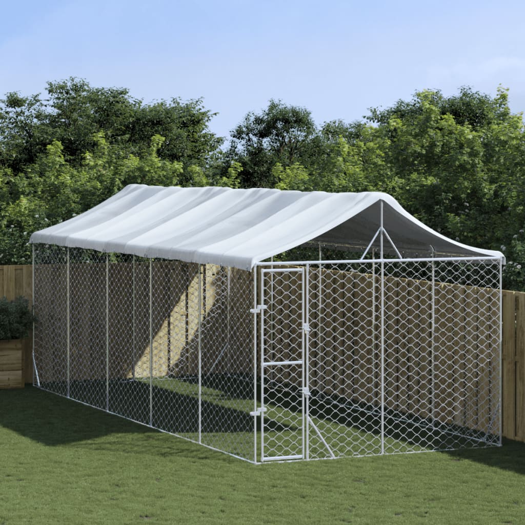 Berkfield Outdoor Dog Kennel with Roof Silver 3x7.5x2.5 m Galvanised Steel