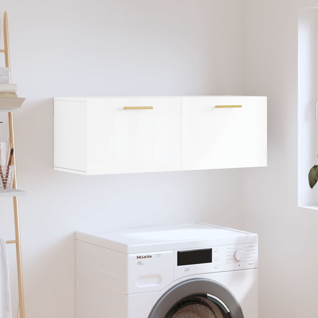 Berkfield Wall Cabinet High Gloss White 100x36.5x35 cm Engineered Wood