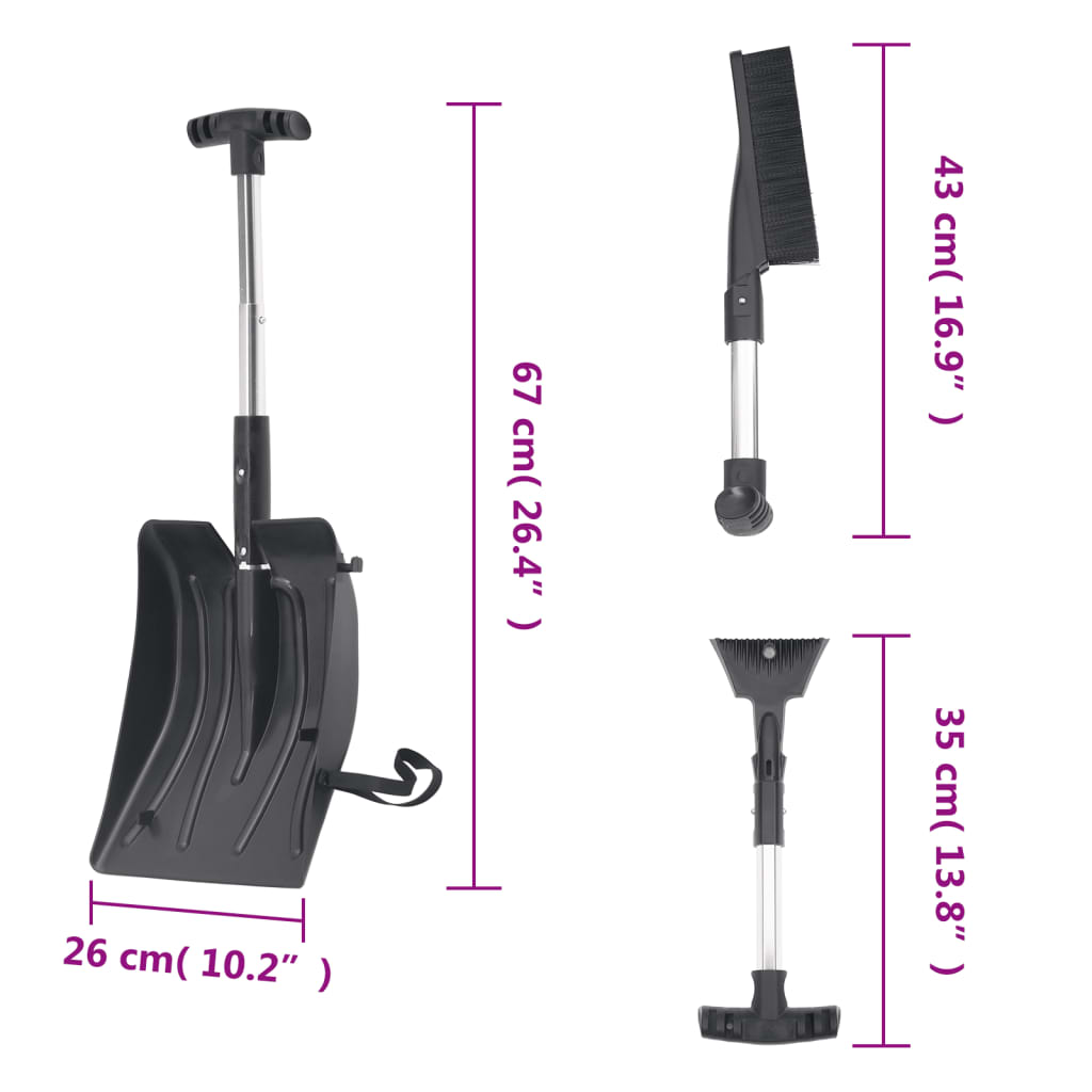 Berkfield Snow Shovel Kit 3-in-1 Black Aluminum