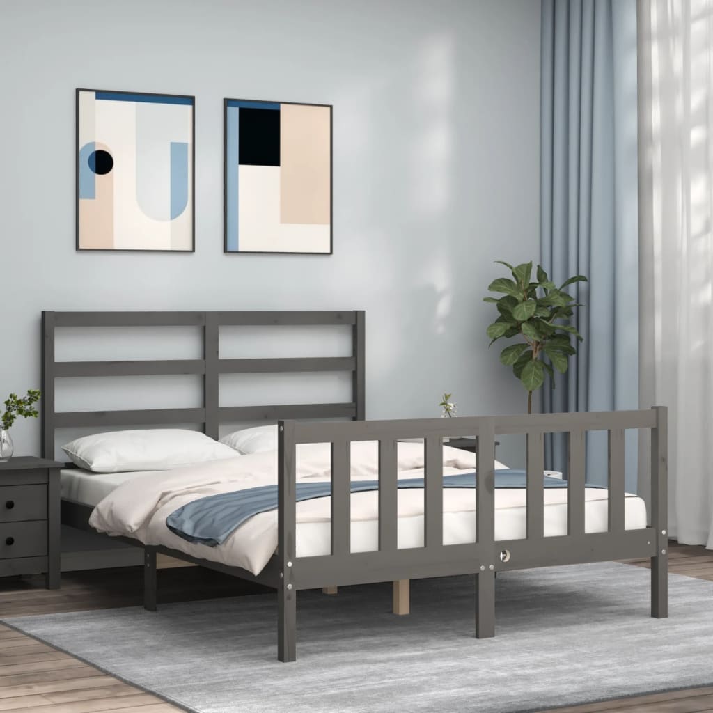 Berkfield Bed Frame with Headboard Grey Small Double Solid Wood