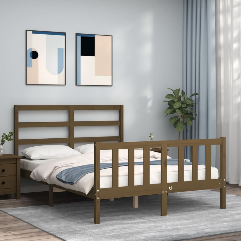 Berkfield Bed Frame with Headboard Honey Brown Small Double Solid Wood