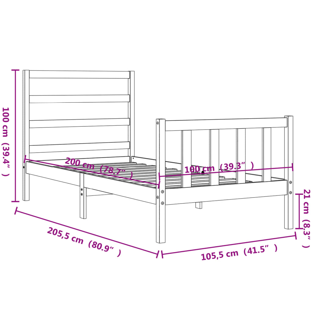 Berkfield Bed Frame with Headboard Honey Brown 100x200 cm Solid Wood