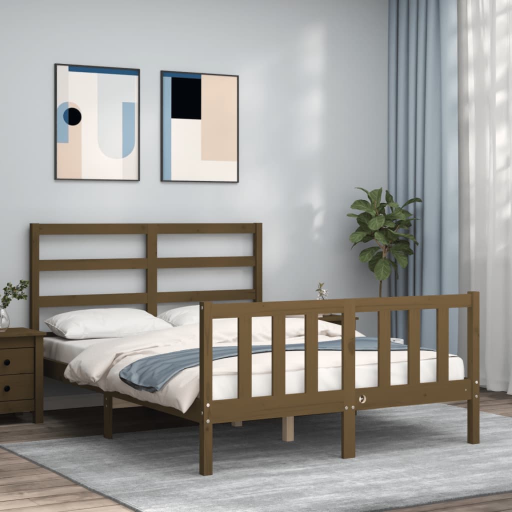 Berkfield Bed Frame with Headboard Honey Brown 140x200 cm Solid Wood
