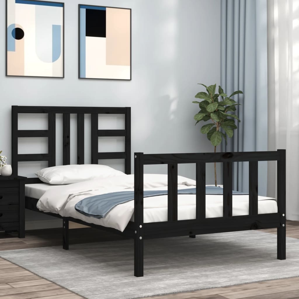 Berkfield Bed Frame with Headboard Black 90x190 cm Solid Wood