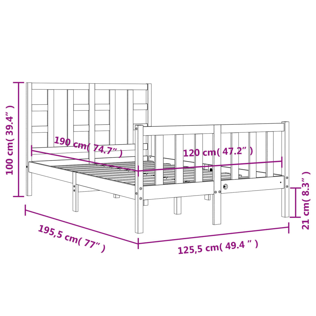 Berkfield Bed Frame with Headboard Small Double Solid Wood