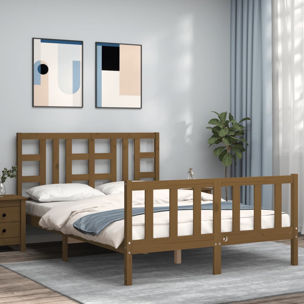 Berkfield Bed Frame with Headboard Honey Brown Double Solid Wood