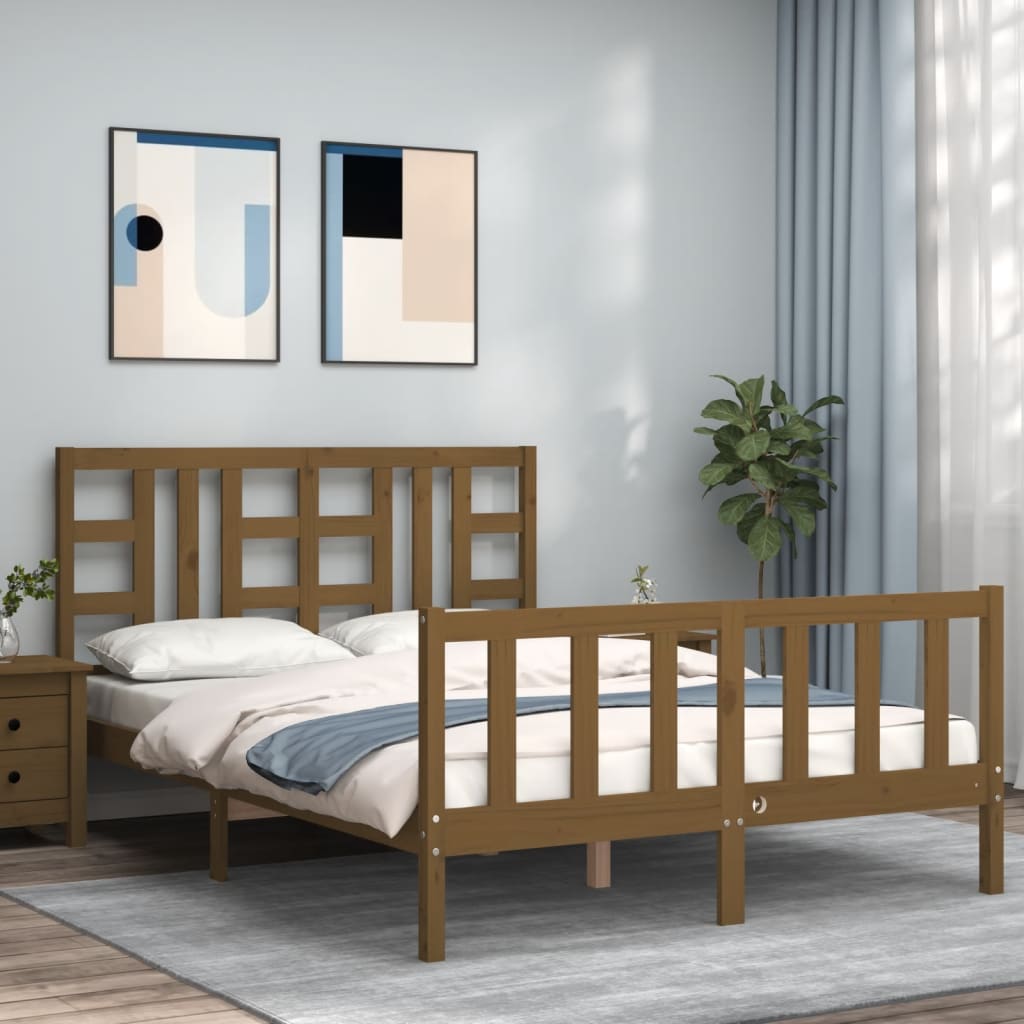 Berkfield Bed Frame with Headboard Honey Brown 140x190 cm Solid Wood