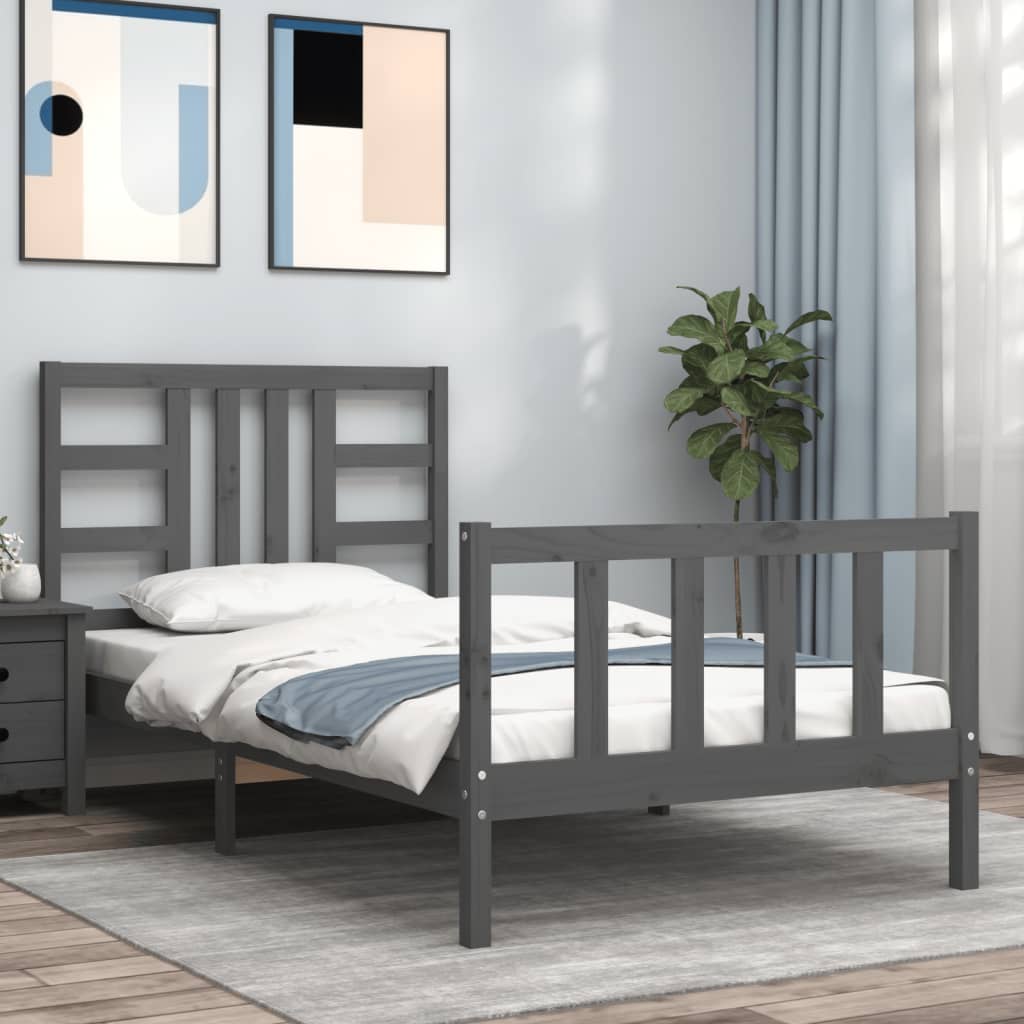 Berkfield Bed Frame with Headboard Grey 90x200 cm Solid Wood