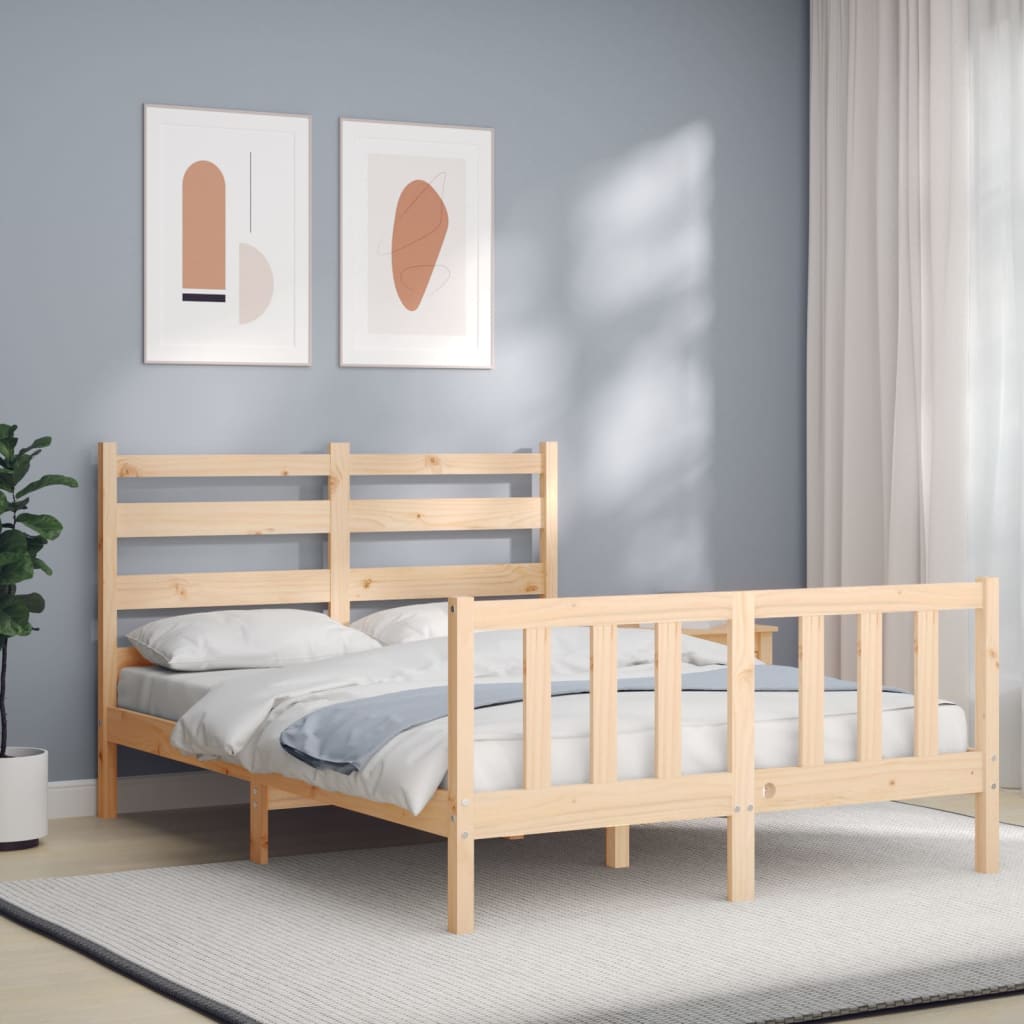 Berkfield Bed Frame with Headboard Small Double Solid Wood