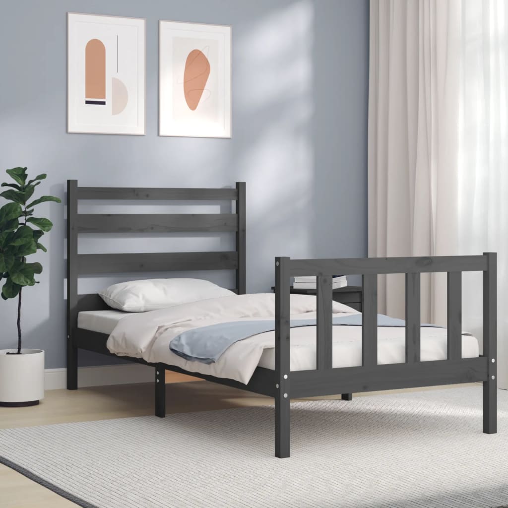 Berkfield Bed Frame with Headboard Grey 100x200 cm Solid Wood