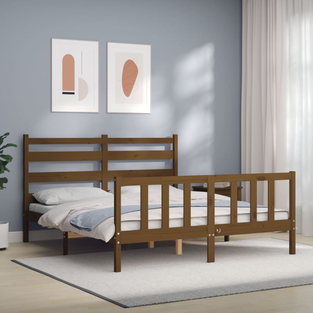 Berkfield Bed Frame with Headboard Honey Brown King Size Solid Wood