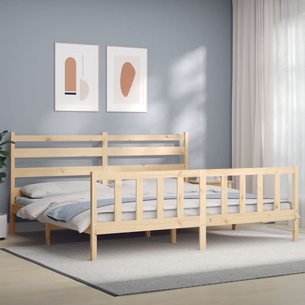Berkfield Bed Frame with Headboard 180x200 cm 6FT Super King Solid Wood