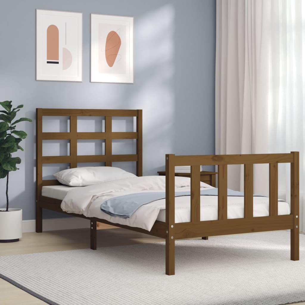 Berkfield Bed Frame with Headboard Honey Brown Small Single Solid Wood