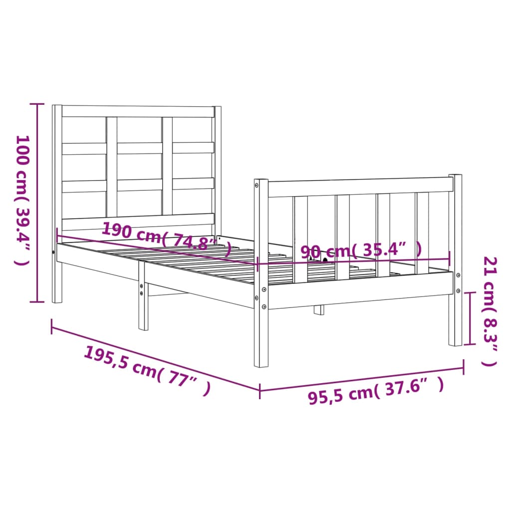 Berkfield Bed Frame with Headboard 90x190 cm Solid Wood