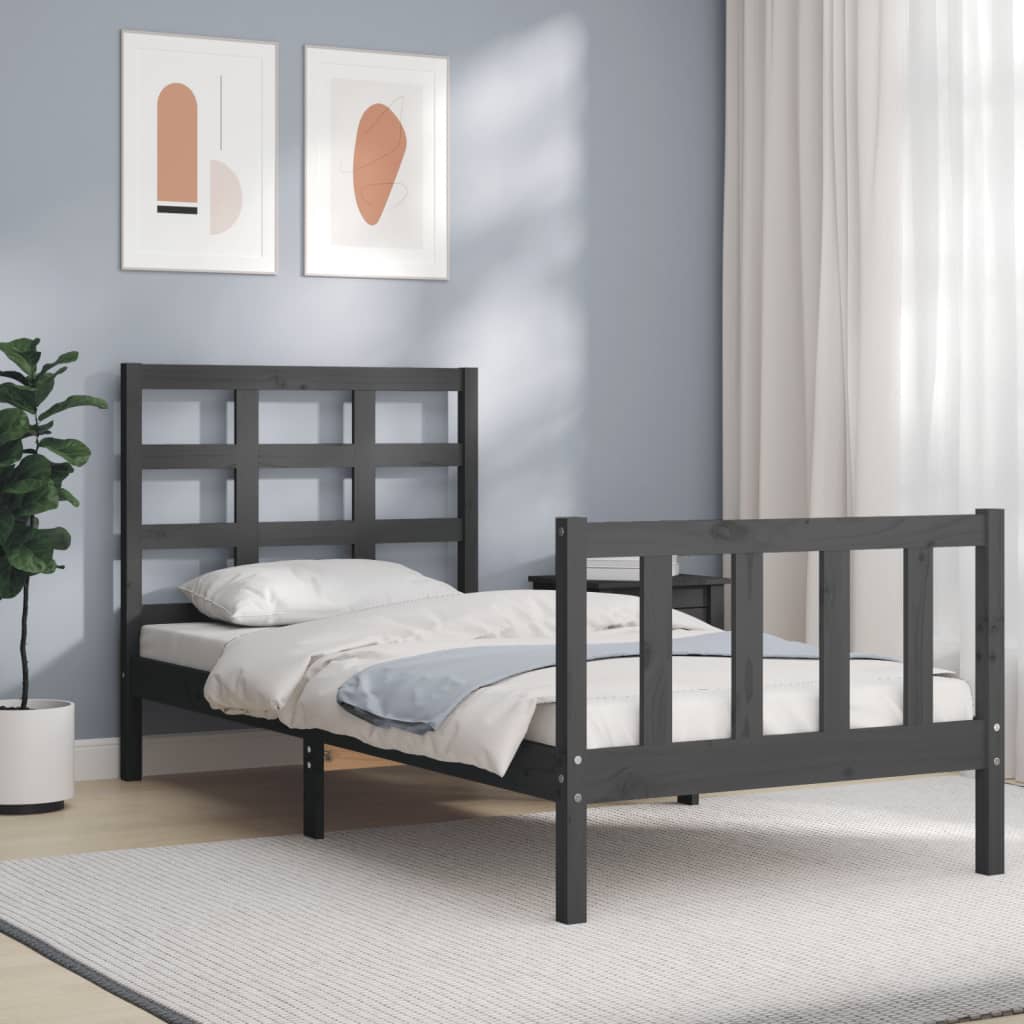 Berkfield Bed Frame with Headboard Grey 90x200 cm Solid Wood