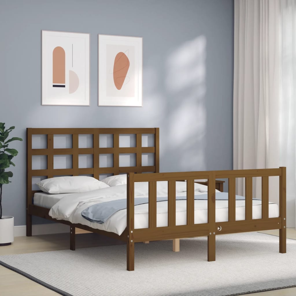 Berkfield Bed Frame with Headboard Honey Brown 140x200 cm Solid Wood
