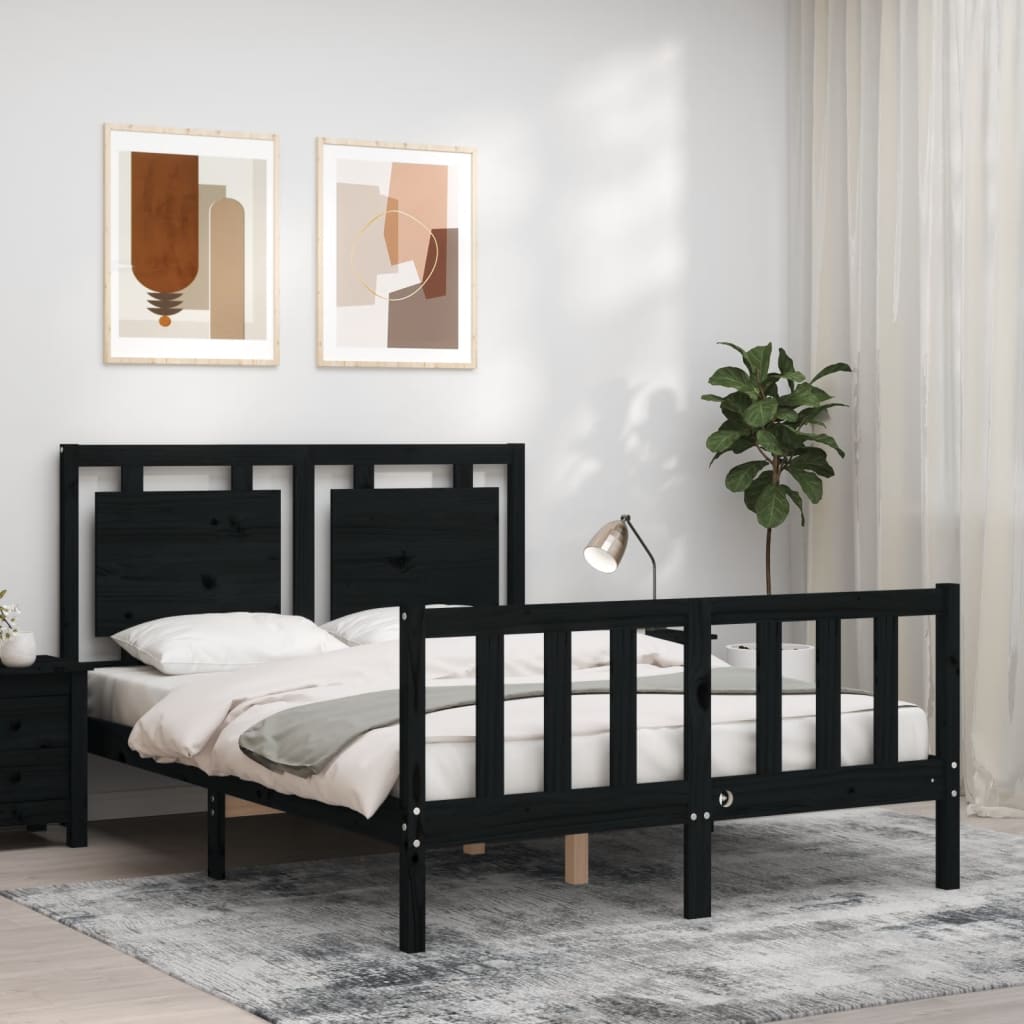 Berkfield Bed Frame with Headboard Black 140x200 cm Solid Wood